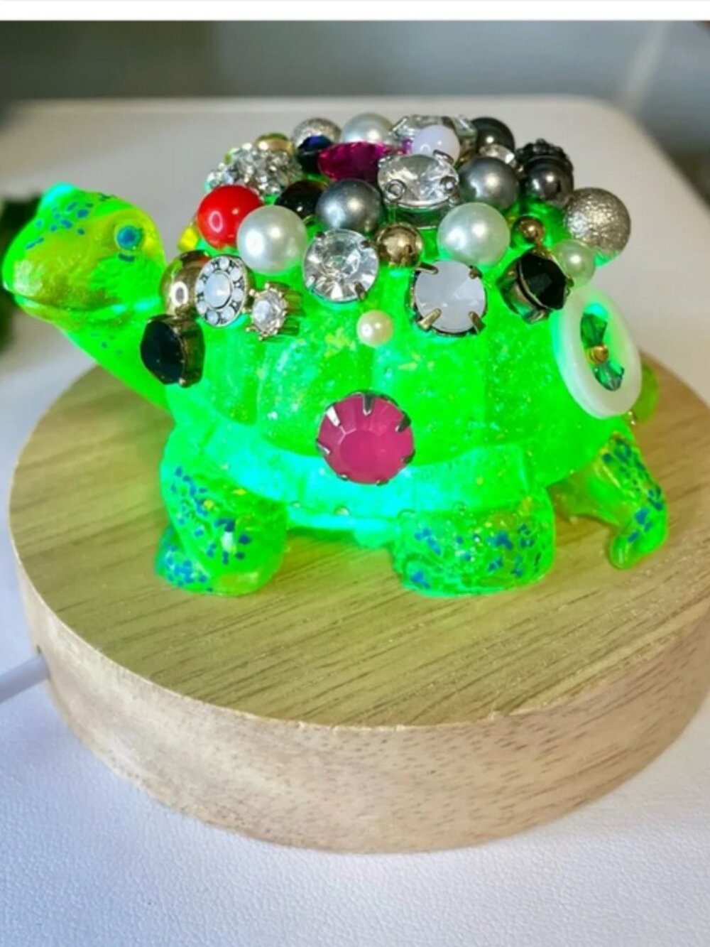 Handmade Mixed-Media Turtle Sculpture - Recycled stud earrings